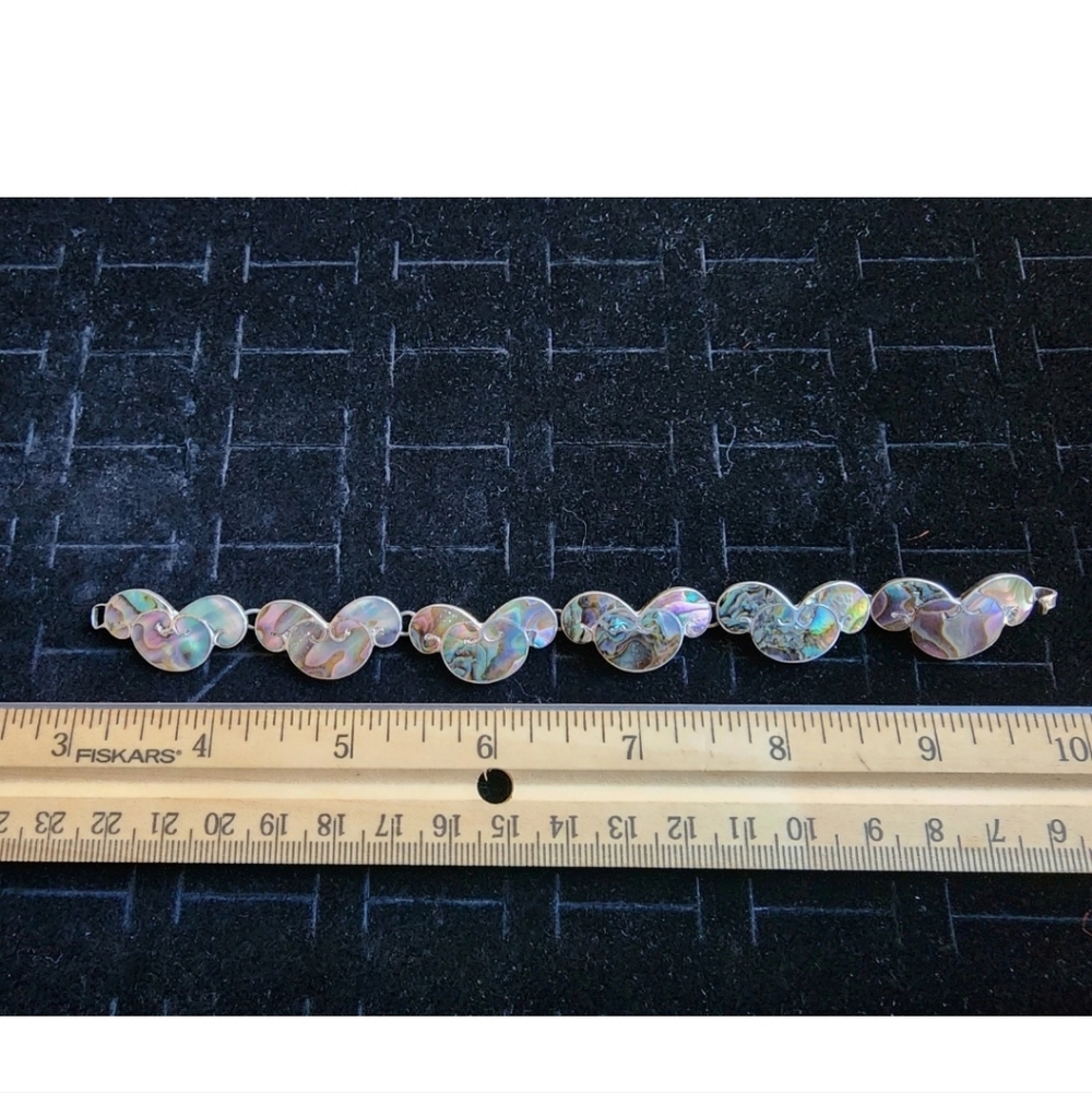 Vintage Sterling Silver/Mother Of Pearl Abalone Bracelet Marked Mexico